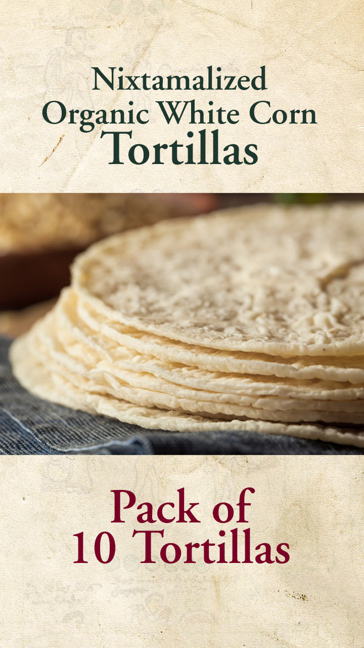 Organic Corn Tortillas - Nixtamamlized White Corn 14cm Pack of 10 - El Cielo